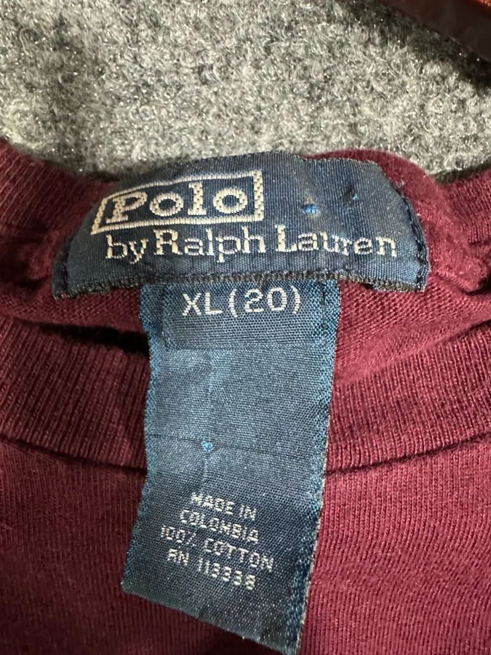 Polo Ralph Lauren Tee Shirt Boys XL Burgundy Cotton Long Sleeve Logo Pocket